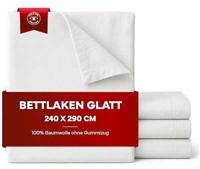 texpot Bettlaken 240 x 300 cm glatt weiß 100% Baumwolle ohne Gummizug auch zum Basteln Malen
