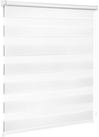 Victoria M. Zevra Doppelrollo Duorollo, Klemmrollo ohne Bohren, Lichtdurchlässige/Verdunkelnde Streifen, für Fenster und Türen, 70 x 230 cm, Weiß