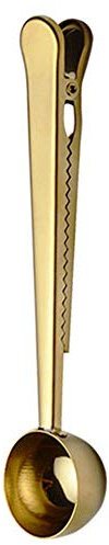Demiawaking Kaffeelöffel Caffe Clip Messlöffel Kaffeelöffel aus Edelstahl mit Halteklammern für Milch aus Pulver Kaffee Kaffee gold