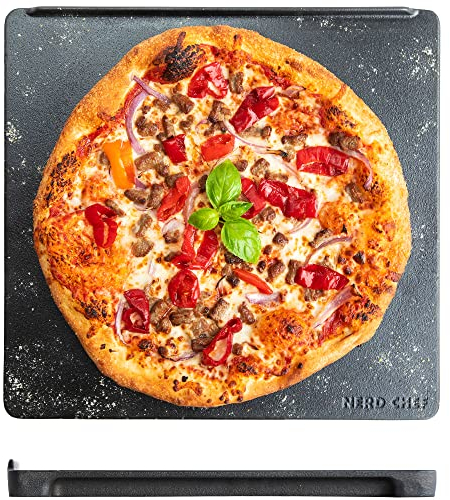 NerdChef Speed Steel - Steel Pizza Baking Stone | Built-in Handles | 3D Speed Heating Fins | Ultra Performance (.90 Thick)