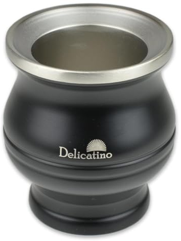 Delicatino - Mate de Acero Inoxidable Térmico - Doble Pared 180ml - Apto Lavavajillas - Diseño Moderno Negro