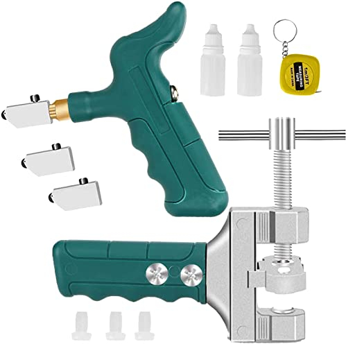 Glasschneider-Werkzeug – Keramik-Fliesenöffner, 2-in-1 Handgriff, T-Typ, Bodenfliesen-Trenner, Messer-Kit mit 2 Bonus-Klingen und Maßband, manuelles Schneidwerkzeug für Fliesen, Glas, Spiegel