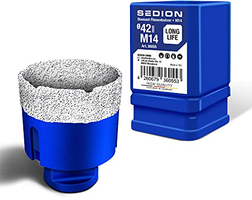 SEDION ® Bohrkrone 42mm x M14 - Dosenbohrer zum Bohren von harte Fliesen - Dosensenker 42 - Sedion Premium Qualität mit hochwertige Diamanten - Kompatibel mit Bosch, Makita uvm. Winkelschleifer Flex