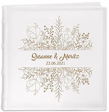 Maverton Einsteckalbum mit Gravur - Fotoalbum für 200 Fotos 10x15-100 Seiten - Größe: 21x22cm - Weiß - personalisierte Geschenke für Paar zur Hochzeit zum Hochzeitstag