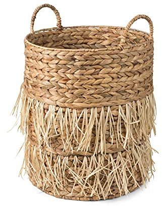 Compactor Cesta de Almacenamiento de Jacinto de Agua y Yute con Asas. Dim.: 35 x 35 x 48 cm. Color marrón Claro. RAN10514