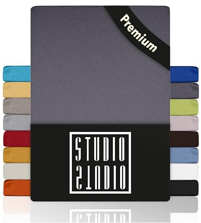 STUDIO Premium Spannbettlaken 120x200cm, 120x220cm, 130x200cm & 130x220cm – Jersey-Spannbetttuch aus 97 % Baumwolle & 3 % Elastan – Grau – Öko-Tex Zertifiziert, bügelfrei – für Matratzen 15–35cm