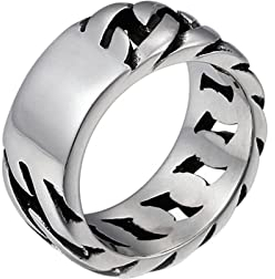 Daesar Titan Ringe mit Stein für Männer, Herren Ring Panzerkette 10MM Breite Bandring Silber Ring Personalisiert Gothic Gr.57 (18.1)