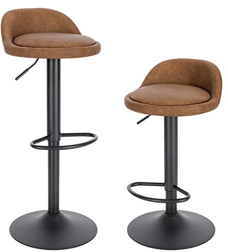 EUGAD Barhocker 2er Set 360° Drehstuhl Barstuhl mit Rückenlehne Fußstütze 120kg belastbar höhenverstellbar Kunstleder Metall Braun 0914BY-2