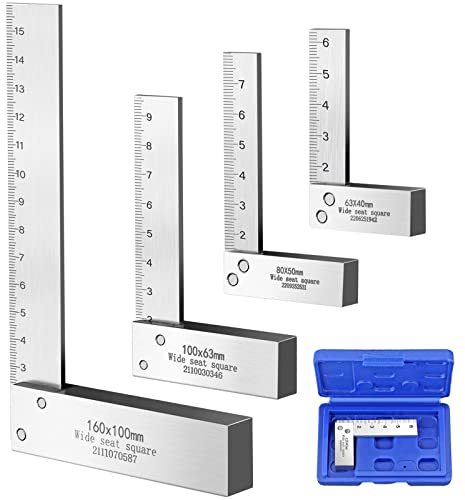 XUNTOP Schlosserwinkel 4-teilig 90 Grad Winkellineal mit metrischer und Zoll-Skala （63x40mm 80x50mm 100x63mm 160x100mm）