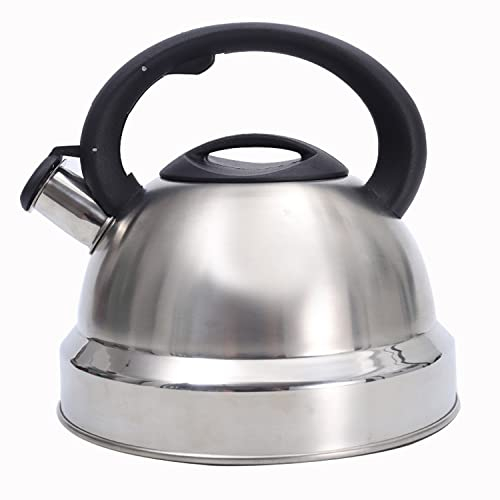 Hervidor silbador de acero inoxidable, Hervidor de agua caliente de 3L, Hervidor de vitrocerámica de cocina, Interruptor de botón Tetera de té de camping Tetera para estufa de gas Cocina de inducción