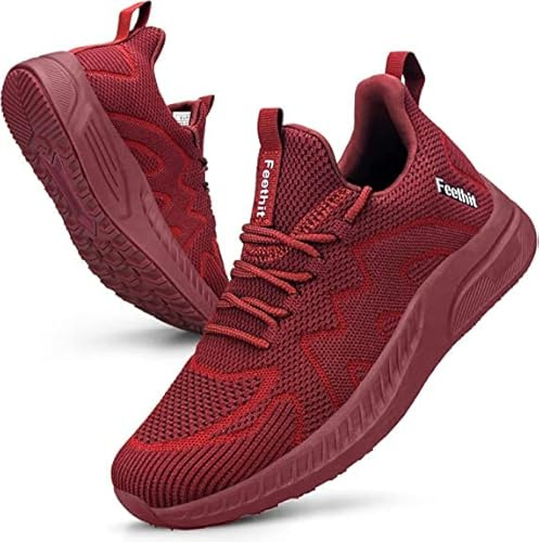 Feethit Chaussures de Sport Femme Respirant Légère de la Mode de Marche Fitness Tennis Outdoor Gym Sneakers Bourgogne 39