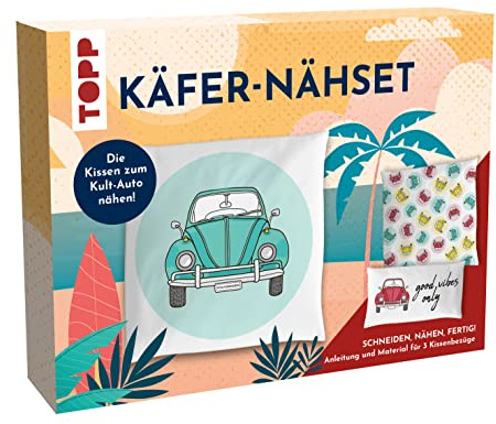 TOPP Nähset Kissenbezüge - VW Käfer. Die Kissen zum Kult-Auto zum Selber-Nähen inkl. Material und Anleitung. 3 Kissenbezüge ca. 2x 40 x 40 cm + 40 x 20 cm