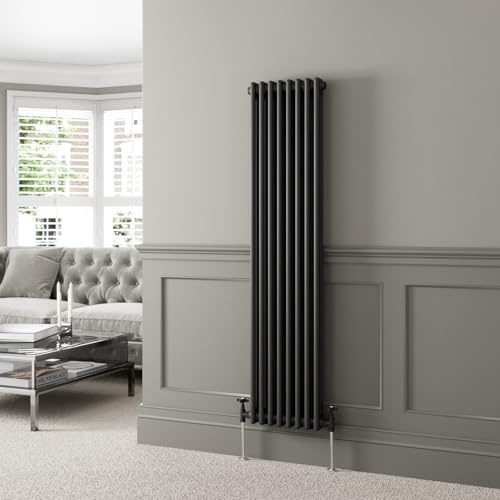 DuraTherm® 1600 x 380mm Black Traditional Vertical Designer Radiator Double Column Colosseum Cast Iron Style Central Heating Panel Radiators Rad