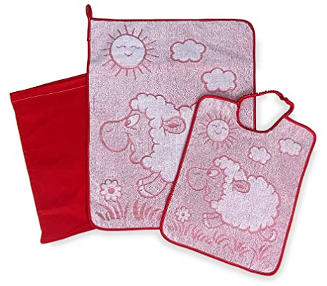 SET ASILO TRIS SACCO e ASCIUGAMANO e bavaglino WOOLY Scuola Materna - Rosso