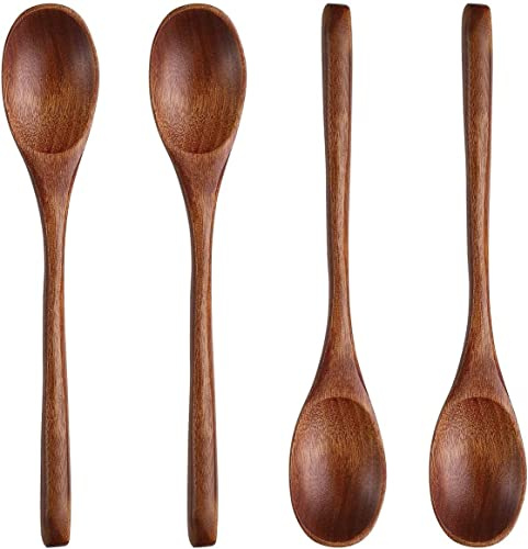 MIUPOO Holzlöffel Esslöffel Kaffeelöffel aus Holz, Holzlöffel, langer Griff, 22cm Japanischen Koreanischen Stil, 8,6 Zoll,4 Stück.