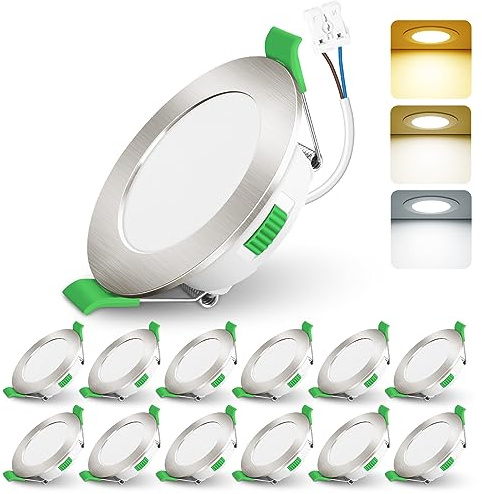 ALUSSO 12 Stück LED Einbaustrahler dimmbar,Ø55-68mm 3CCT IP44 Deckenspots | AC 220-240V,Dimmbar 10-100%,3000K/4000K/6500K Led Spots für Badezimmer Küche,Nickel