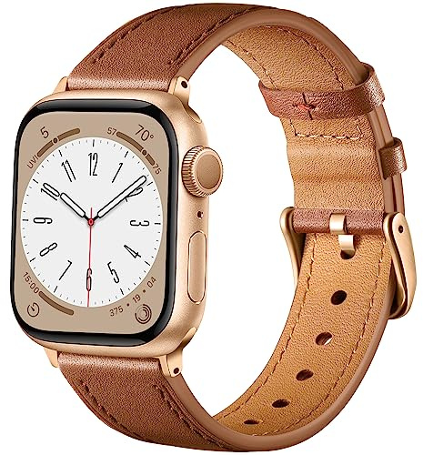 CeMiKa Leather Straps Compatible for Apple Watch Strap 38mm 40mm 41mm 42mm, Replacement Genuine Leather Strap Compatible with iWatch Series 10 9 8 7 6 5 4 3 2 1 SE/Ultra, Men and Women, Classic Brown