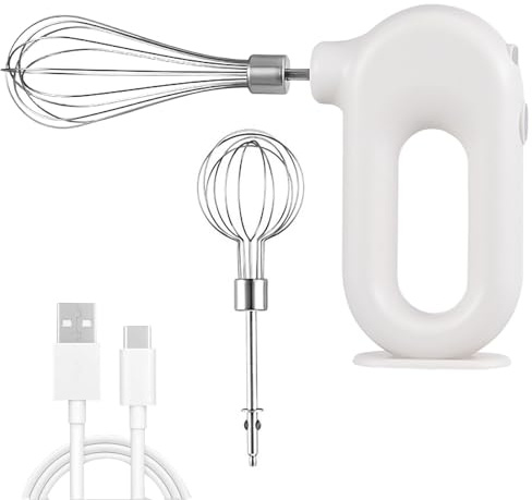 Handmixer, Handrührgerät, Rührgerät Handmixer Handrührer, Hand Mixer Electric, Wiederaufladbarer USB-Mini-Ei-Schläger Für Den Haushalt, Elektrischer Mixer Mit 4 Geschwindigkeitsmodi(Weiss)