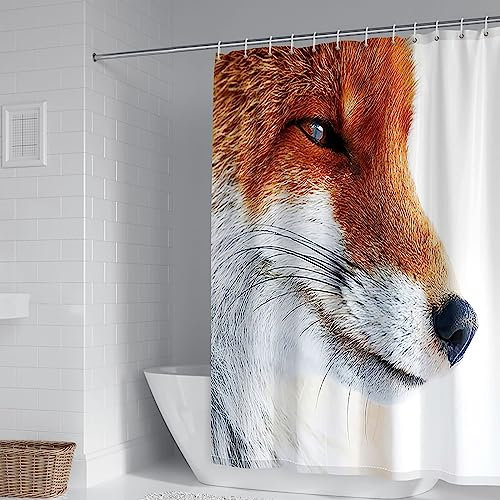 Whoiy Duschvorhang 180X180 Retro, Duschvorhang Zubehör Polyester Duschvorhänge Roter Fuchs Braun Weiß für Outdoor Hotel