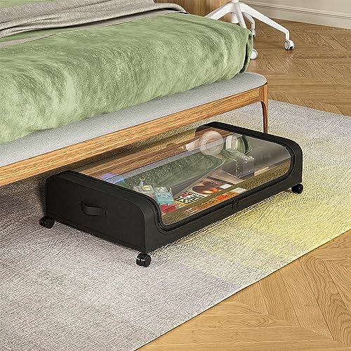 2 Contenitori Portaoggetti Sotto il Letto con Ruote, Contenitori Portaoggetti Sotto il Letto, Cassetti in Metallo, Organizzazione e Conservazione per Vestiti, Scarpe, Libri, Giocattoli(1 pz-nero)