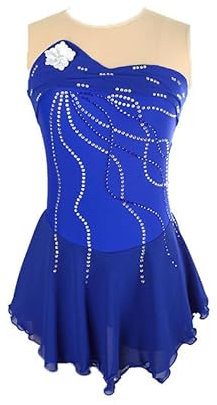 Ärmelloser Skating Wettkampf Rock Für Damen Roller Eislaufkostüm Eiskunstlauf Trainingskleid Für Mädchen Klassische Trikots Für Rhythmische Gymnastik,Blau,XL