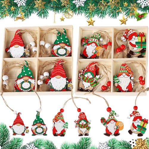 24 Stück Holz Weihnachtsbaumanhänger, Weihnachtsanhänger Wichtel Set, Anhänger Weihnachten Holz, Christbaumschmuck Aus, Weihnachtsmann Deko Anhänger, für Weihnachtsfeier Dekor