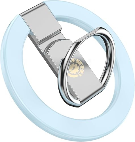 KCA_S3 Blue Ergonomic MagSafe Phone Ring Holder iPhone 11 12 13 14 15 16 17 Pro Max Magnetic Wireless Charging 360° Rotation Anti-Slip Grip Adjustable Kickstand Samsung Galaxy Pixel Secure Finger Loop