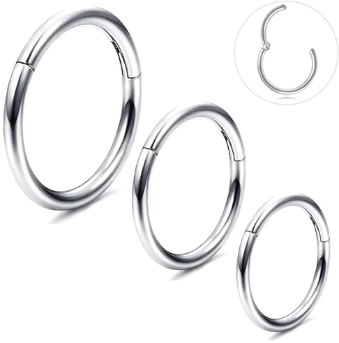 ESHIONER G23 Titan Nasenpiercing Ring Nasenring Piercing Silber Septum Piercing Helix Ring Nostril Tragus Conch Clicker lippenpiercing 18G 6MM/8MM/10MM Hypoallergen Nose Ringe 3Stück