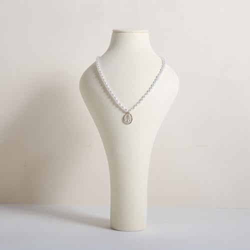 GemeShou Organizador de aretes y collares beige, Estante de exposición de joyas de terciopelo porta-collares, Busto de maniquí de joyas para tiendas【Beige-Mediano】