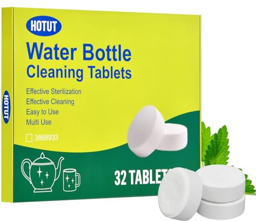 HOTUT Water Bottle Cleaning Tablets, 32 Pcs Citric Kettle Descaler Tablets, Removes Tough Stains and Odors, Reservoir Cleaning Tablets for Cleansing Plastic Bottles, Flasks, Cafetieres and Teapots