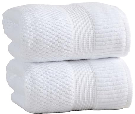 NY Loft 100% Cotton 2 Pack Bath Sheet Towel Set | Absorbent Quick-Dry Oversize Bath Towels | Textured and Durable Cotton | Bright White