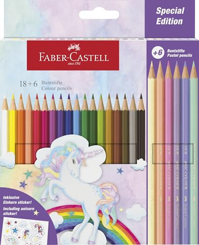 FABER-CASTELL - Set de lápices de colores Unicornio, 24 unidades | Lápices de colores brillantes para niños y adultos en bonitos tonos pastel