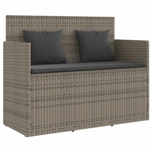 Gartenbank mit Kissen Grau Poly Rattan, Komfortable Sitzgelegenheit, Outdoor-Storage, UV-beständig, für Familie und Freizeit