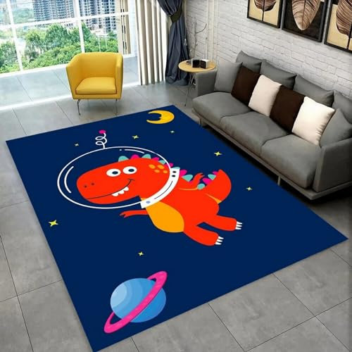 Cartoon-Dinosaurier-Weltraum-Niedliches Tier Teppich Kinderteppich Wohnzimmerteppich Schlafzimmerteppich 3D-Gedruckter Superweicher Flanellteppich 80 X 120 Cm - Polyester-Soft-Touch,Leicht Zu -0Z1K2G5