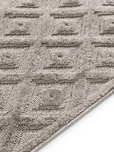 benuta Basic Teppich Leo - Hellgrau 80x250 cm - Abstrakter Relief-Teppich für Wohnzimmer, Schlafzimmer & Flur - Pflegeleicht - Fußbodenheizung Geeignet