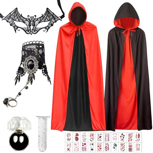 Mantello Diavolo Donna Vampiro, Costume da Vampiro Donna, Mantello con Cappuccio Adulto, Accessori Diavolo per Carnevale e Halloween