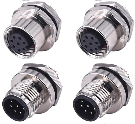 Lonlonty M12 Stecker und Buchse Set, 8-polig A-codiert IP67 wasserdicht (2 Stück) – Rundsteckverbinder mit Gewinde für Luftfahrt & Industrieautomatisierung
