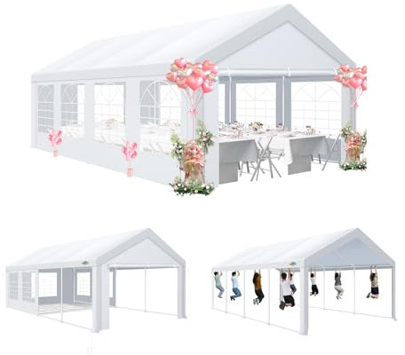COBIZI Partyzelt 4x8,Metall Gestell Gartenzelt,Pavillon Wasserdicht verdickte PE-Plane,Robustes Zelt mit Vier Windleinen,UV-Schutz 50+, Große Luxus Hochzeitszelt Gartenpavillon 32m²,Weiß