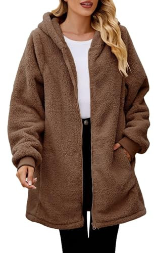Übergangsjacke Damen Kurz - Fleecejacke Damen Lang Mit Kapuze Warm Winter Sweatjacke Hoodie Zipper Kapuzenjacke Mit Taschen Langarm Kapuzenpulli Einfarbig Casual Full-Zip Kapuzenmantel Wintermantel