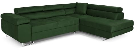 COMFORTINO FURNITURE Ecksofa mit Schlaffunktion PASTI L-Form, Sofa Couch mit Bettkasten, 3-Sitzer Eckcouch, Schlafsofa für Wohnzimmer, Big Sofa Couch mit Schlaffunktion (Grün, Ottomane Rechts)