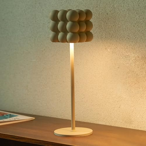 DEELUX LED Dimmbare Akku Tischlampe Kabellos Touch Akkubetrieben Tischleuchte,Höhenverstellbar 3000K/6000K 2 Farbtemperaturen Tischleuchte mit USB-C,für Cremefarbenen Stil(Beige 1Pcs)