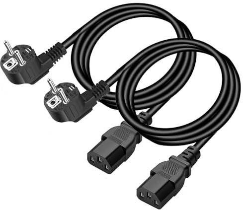 1m Kaltgerätekabel Netzkabel 3 Polig, AOUOO 2PCS Stecker CEE 7/7 90° auf IEC60799 C13 Kaltgerätekabe, Kaltgerätekupplung mit VDE für PC, Monitor, Drucker