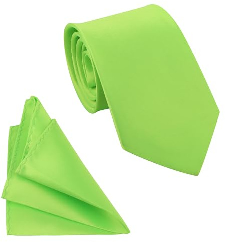 WedDecor Juego de corbata y pañuelo de bolsillo para hombre, corbata clásica de satén y pañuelo para uso casual y formal, reuniones de negocios, bodas, bailes y fiestas, verde lima, Talla única