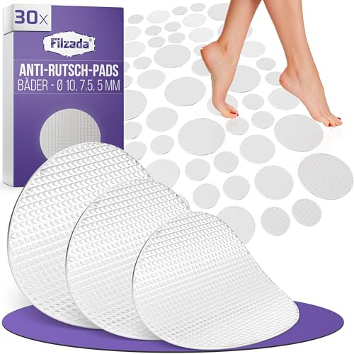 Filzada® 30x Anti Rutsch Badewanne Ø 5-10cm Transparent - Antirutsch Pads | Selbstklebende Anti Rutsch Dusche Aufkleber - sicherer Stand auf nassen Fliesen - hygienischer als Duschmatte - unauffällig