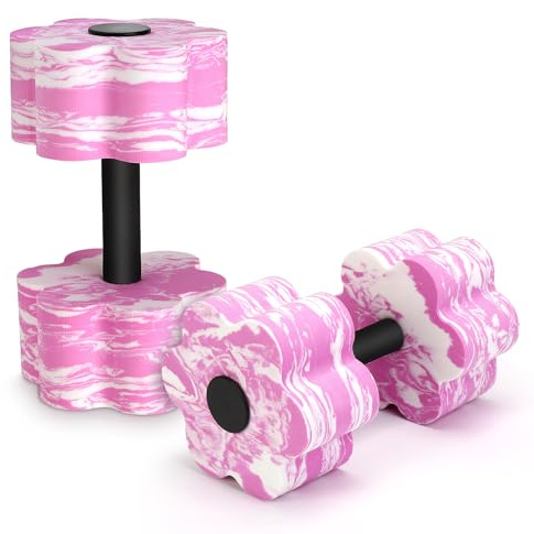 Camouflage Aquatic Dumbbells, Set of 2 Water Aerobic Exercise Foam Dumbbell Pool Resistance, Water Aqua Fitness Barbells Hand Bar Exercises Equipment for Weight Loss (Pink)