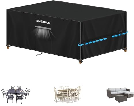 SIMPHAUS Överdrag för trädgårdsmöbler – vattentät skyddshuva för trädgårdsbord, trädgårdsset-överdrag med ventilationsöppningar, 420D Oxford, UV-beständigt, vindtätt, trädgårdsbordsskydd/överdrag för