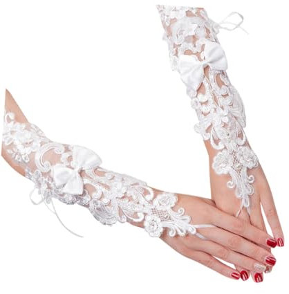 SHERCHPRY 1 Paar Brauthandschuhe Frauen Spitzenhandschuhe Hochzeit für die Braut Damen Braut Schärpe fingerless gloves fingerlose fäustlinge Handschuhe anziehen Handschuhe für Bräute Weiß