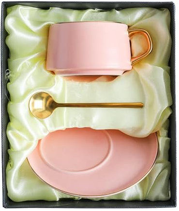 Semplice e personalizzato tazza da caffè e piattino, casa bordo oro colazione tazza latte - scatola rosa