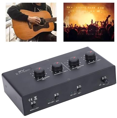 48V Power MIC Verstärker, Universal 2 Kanal 48V Netzteil USB 5V DC Powered Doppeleingangsausgang für Dynamische Kondensator Mikrofone Gitarren mit BT Verbindung