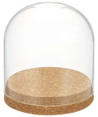 sourcing map Cloche Glass Dome, 3.9 x 3.9 Decorative Glass Display Bell Jar Dome Cloche with Light Brown Base for DIY Flower Craft, Collectibles Specimens Plants Dustproof
